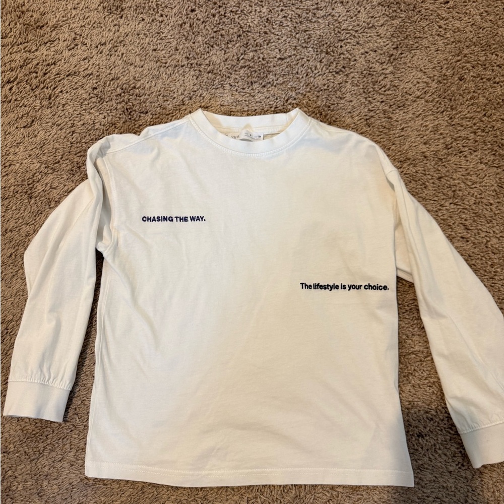 Zara Cream Long Sleeve Tee with Text